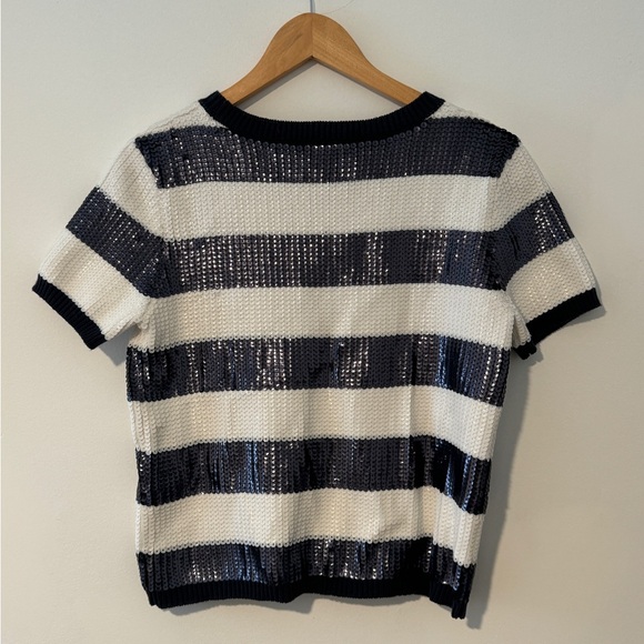 ARMANI JEANS BOLD STRIPE SEQUIN DETAIL JUMPER IN NAVY - Picture 5 of 6
